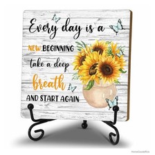 Motivational Wood Decor Sign Inspirational Sunflower Farmhouse for Desk
