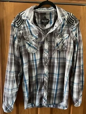 Roar Signature Long Sleeve Button Down Shirt Men’s XL Embroidered Plaid