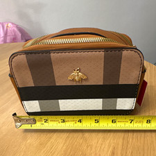 Striped Bee Small Crossbody Bag Zip Closure Adjustable Strap Gold Hardware