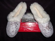 WOMENS CHARTER CLUB XL 11-1 2 MACY'S FAUX FUR WHITE SEQUIN SLIP ON SLIPPERS NEW