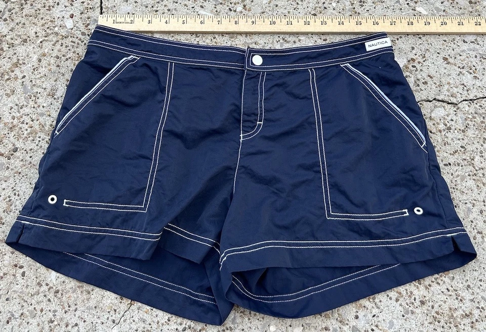 Pantalones Cortos de Mujer Nautica Talla L Azul Marino Y2K Nylon Bolsillos Transpirables *Ver Nota Foto 3 de 4