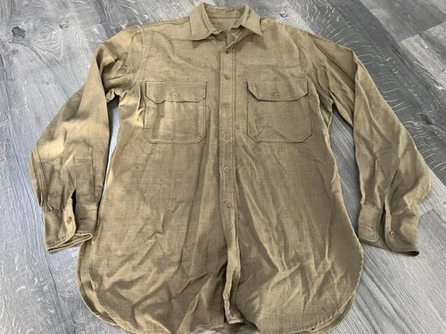 LARGE Original WWII WW2 ERA US Army Military Wool Shirt 15x33