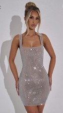 Women's Silver Sequin Sleeveless Bodycon Stretch Backless Mini Dress