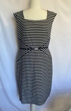 ANN TAYLOR STRIPED PENCIL DRESS,LINED,ZIP CLOSURE,STRETCH,SZ.14 COLOR NAVY/WHITE