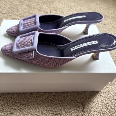 Manolo Blahnik Maysale Mule Purple Raffia Size 36.5 | eBay