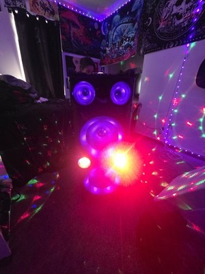 QFX Party Speaker Black LED Lights Bluetooth USB MIC IN Guitar IN Controls
