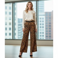 Zara NWT Snakeskin Print Wide Leg High Rise Trousers Ochre Black Mob Wife Small