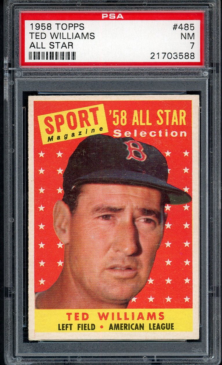 1958 TOPPS #485 TED WILLIAMS A.S. RED SOX PSA 7 NM 544723 (KYCARDS)