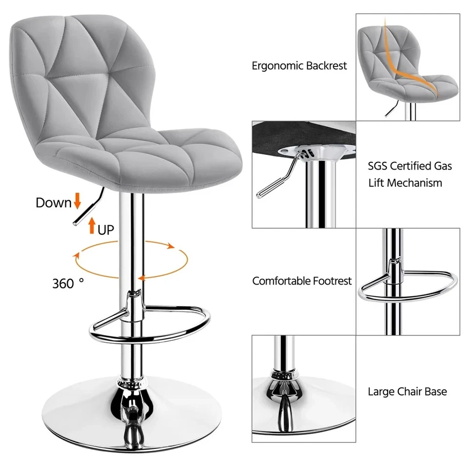 Taburetes De Bar Bancos Para Barra De Cocina Sillas Barstools Set of 2 Gray NEW - Image 2 of 4