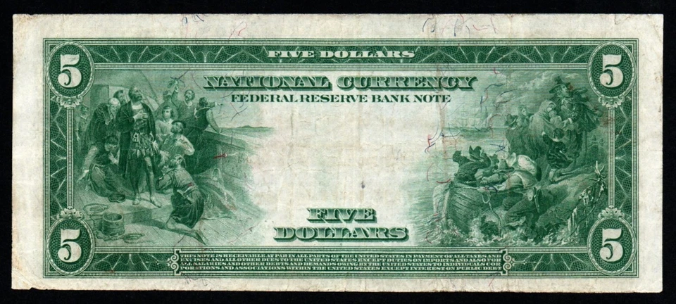 $5 SCARCER 1915 Series KANSAS CITY LARGE Size VF+ Federal Reserve Note! - Image 2 of 2