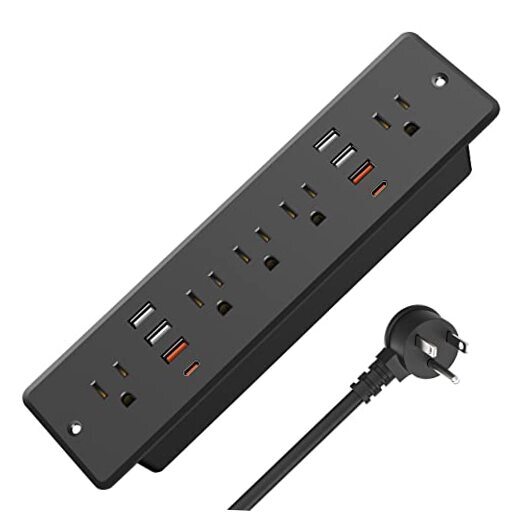 13 in 1 Recessed Power Strip Flat Plug, Fast Charging Furniture 6FT Black-20W
