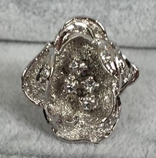 Vintage Sterling Ring - 3D Flower w/ White Rhinestones - Size 6.25