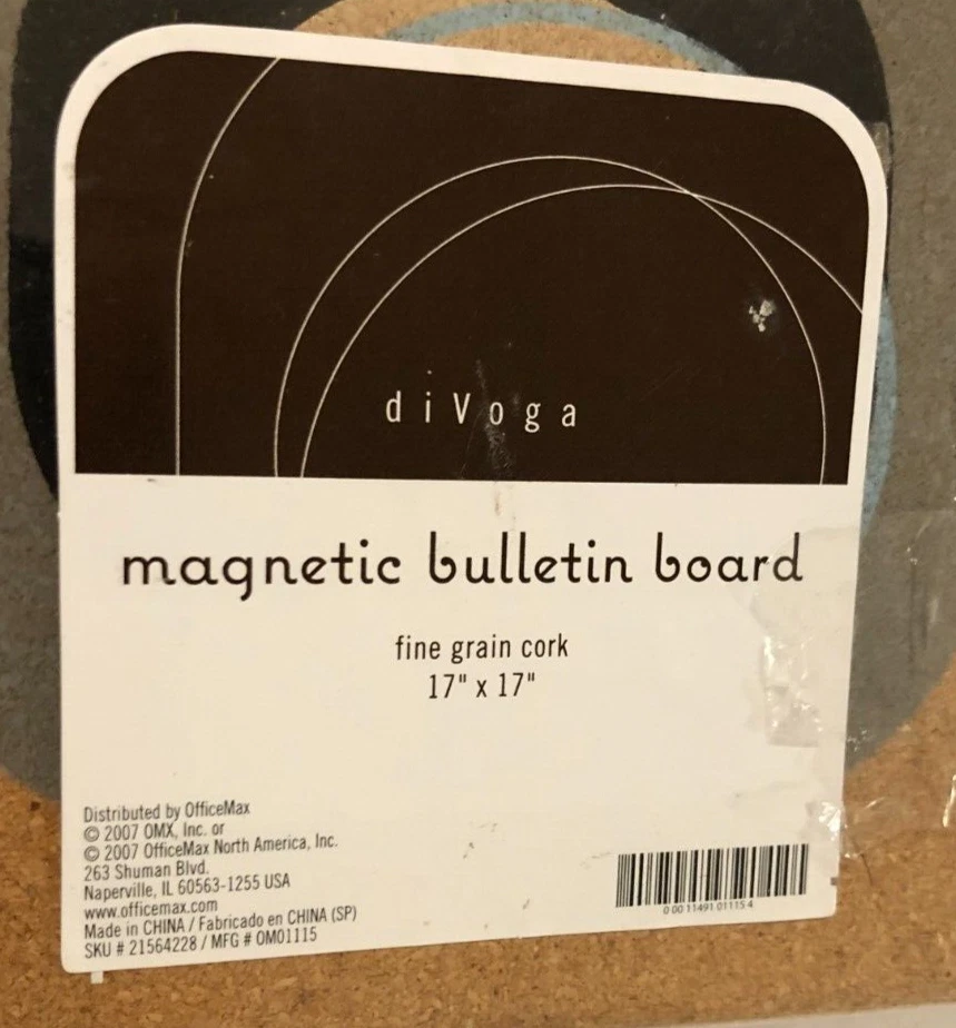 Divoga Geometric Design Magnetic Fine Grain Cork Bulletin Board 17" x 17" New - Image 2 of 3