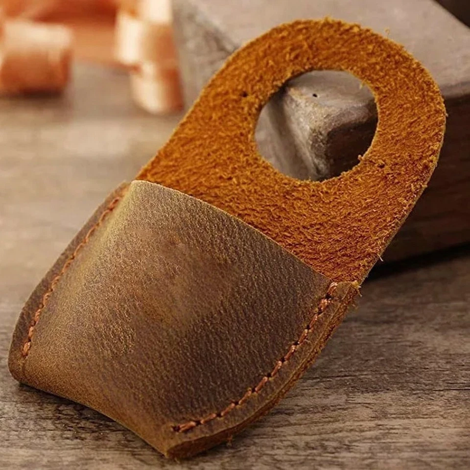 Protetor de polegar de couro, protetor de dedo, acessórios de escultura de carpinteiro conjunto com 3 peças - Imagem 2 de 3