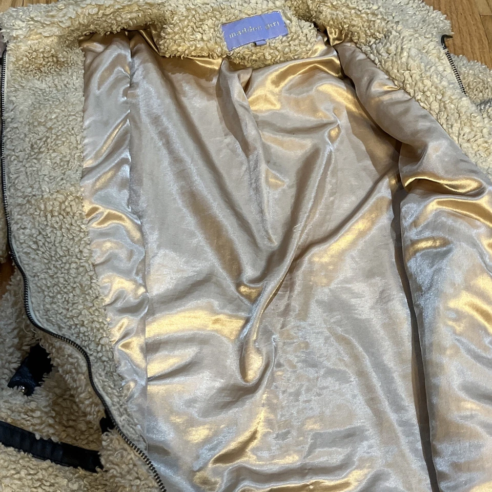 Chaqueta de peluche de piel sintética Madden Girl talla S/P ribete de cuero sintético marrón claro tostado Foto 4 de 4