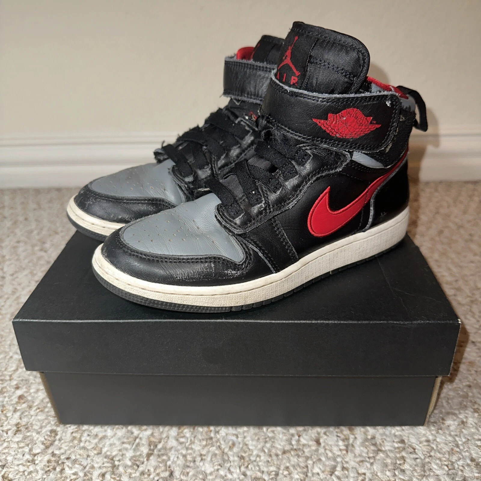 Nike Air Jordan 1 High FlyEase nere grigio fumo palestra rosse taglia 5 5