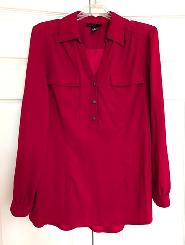 Alfani Bright Red Blouse Women's Size 12 Roll Tab Work Shirt Elegant Career