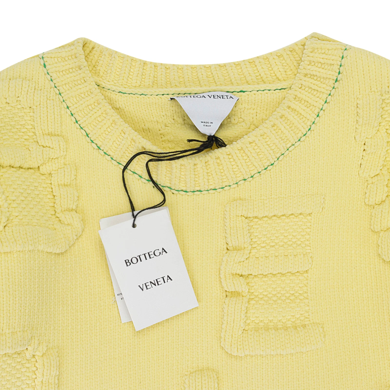 Maglione maglia ciniglia alfabeto giallo Bottega Veneta nuovo con etichette taglia XL $2150