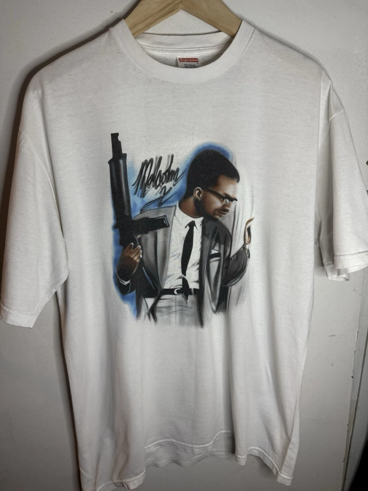 Chemise homme Supreme Malcom X aérographe 2003 grande taille blanche homme