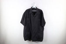 Vtg 90s Rockabilly Mens Large Faded Guayabera Beach Wedding Button Shirt Black
