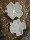 VINTAGE WHITE MILK GLASS 4 LEAF CLOVER TRINKET DISH CANDY DISH