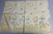 Vintage Dundee Flannel Baby Receiving Blanket Yellow Trees Clouds Bunnies Bears