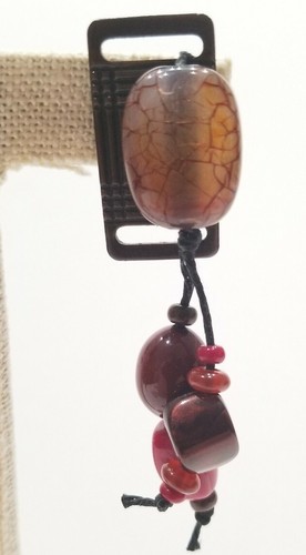 Vintage Teresa Goodall Bead Drop Earrings. Jewelry Red Clip VTG Cord Plate