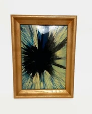 Midcentury Spin Art Lithograph - Solid Oak Wooden Frame