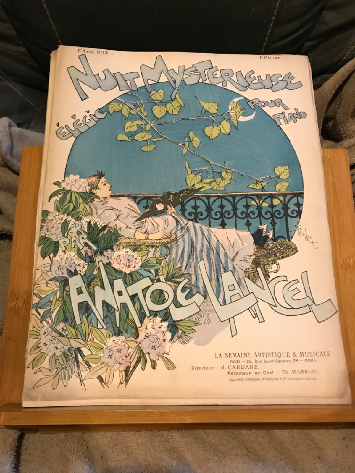 Partition Anatole Lancel Nuit mystérieuse piano de 1889 édition rare avec gravure Steinlen