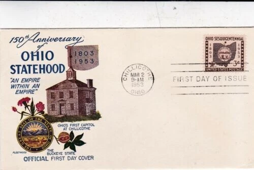 United States 1953 Ohio Statehood FDC Chillicothe Cancel Unaddressed VGC