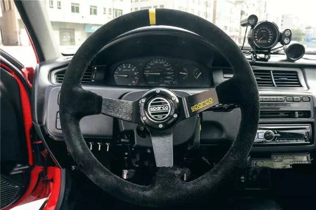 Volante de carreras plato profundo de cuero gamuza 350 mm apto para buje MOMO OMP perforado Foto 4 de 4