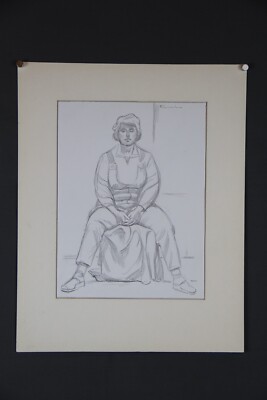 Otto Fuchs Dachauer Maler Zeichnung Frau in Latzhose