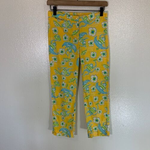 Lilly Pulitzer Yellow Monkey Boat Print Ankle Pants Size 2 - Picture 1 of 4
