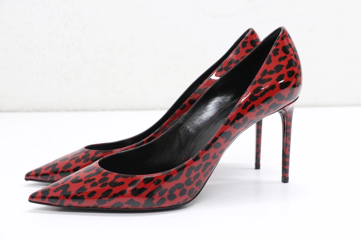 Saint Laurent Red Leopard Print Patent Leather Pumps Size 11 US 41 EU