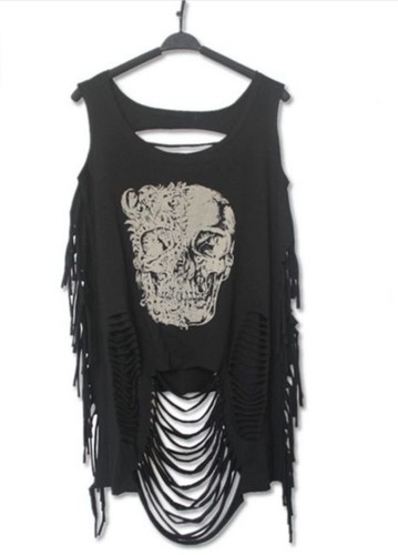 Rock Punk Tassel Crop Top Emo Tank Biker Gothic Rip Torn Retro Tassel Cut Out Ebay