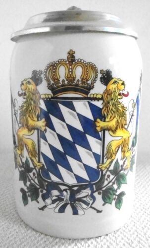 Vtg Germany Beer Stein/Tankard w/Lid KMW Krauss-Maffei Wegmann w/Coat of Arms - Afbeelding 1 van 8