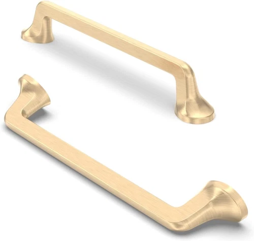 10 Pack Zinc Alloy Kitchen Cabinet Door Handles Pull, Satin Brushed Brass-128mm