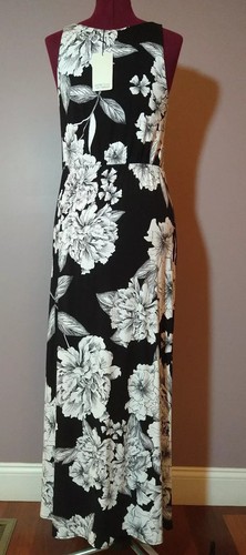 NWT Adrienne Vittadini Women's Long Maxi Dress Floral Flower Black/White Size S - 第 3/8 張圖片