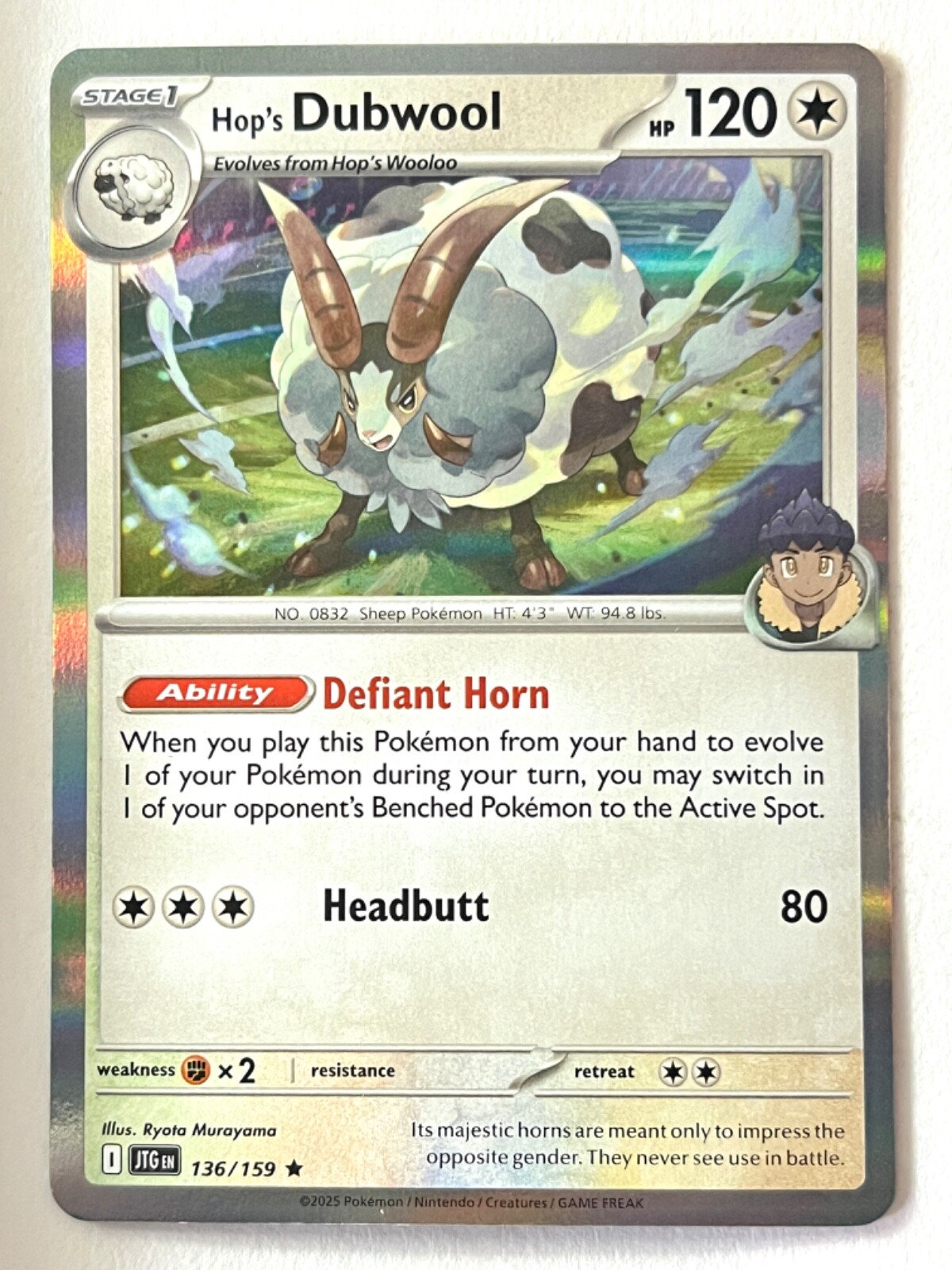 Hop’s Dubwool 136/159 Holo Rare Journey Together Pokemon Pack Fresh Near Mint NM
