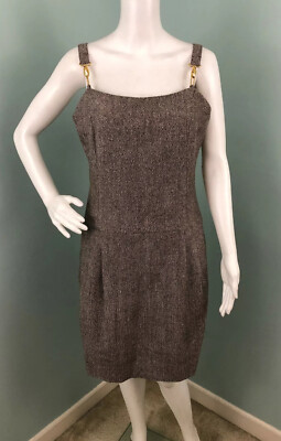 NWT Womens Vertigo Brown Herringbone Tweed Sheath Jumper Dress Sz Medium |  eBay