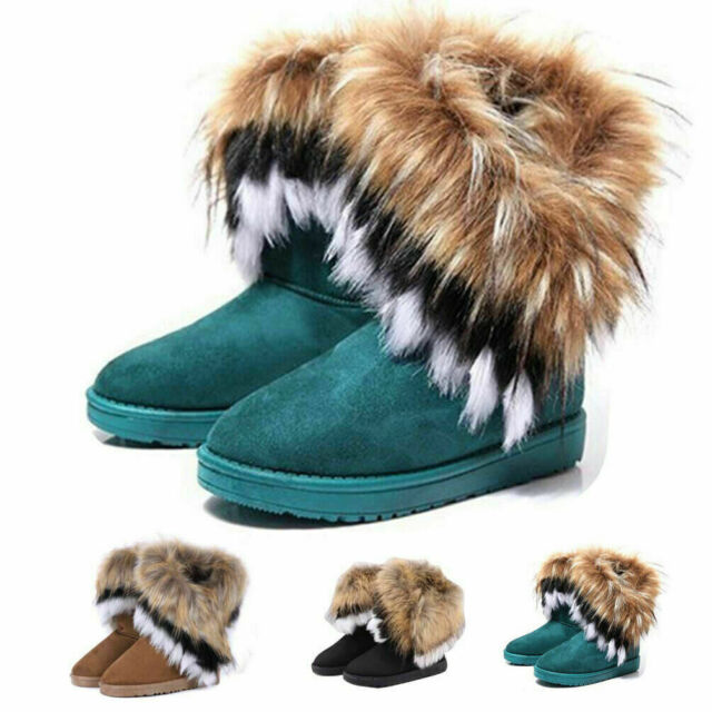 Womens Ladies Warm Fur Lined Snow Ankle Boots Faux Suede Mid-calf Flat Shoes UK Womens Ladies Warm Fur Lined Snow Ankle Boots Faux Suede Mid-calf Flat Shoes UK
