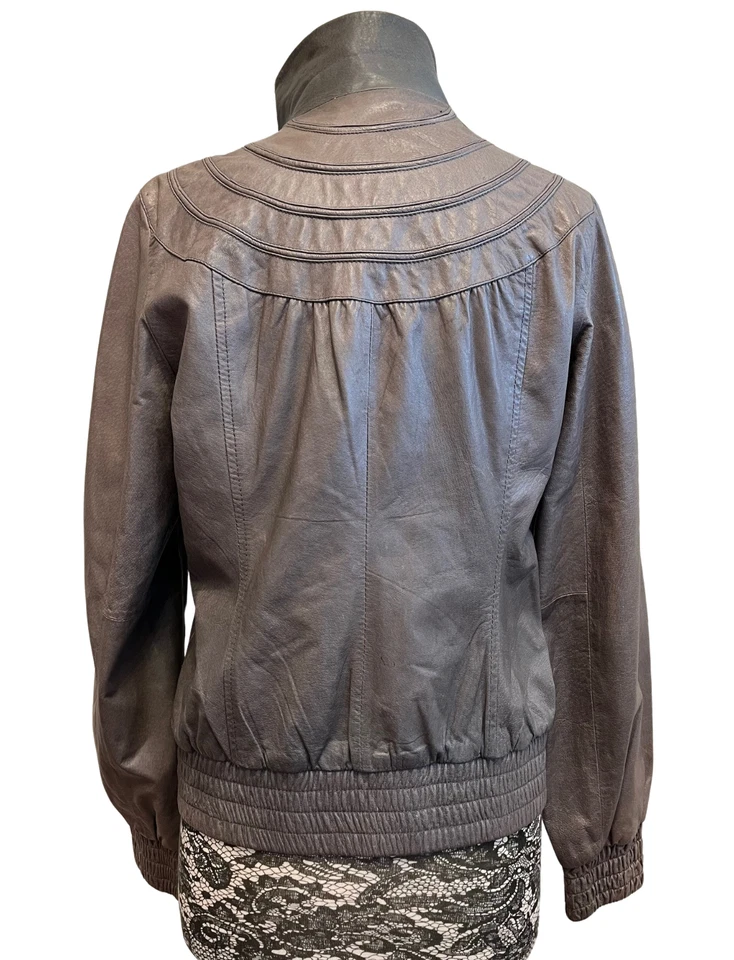 Chaqueta de Cuero Anthropologie Idra Para Mujer Gris Rosa Cremallera Bomber Boho Retro Y2K L Foto 2 de 4