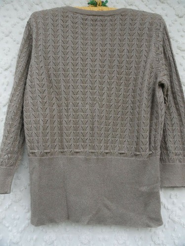Cardigan Liz Claiborne Axcess Misses L XL tortora cotone rayon poli metallizzato come nuovo - Foto 5 di 7