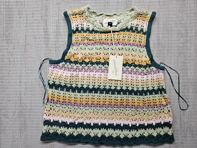Universal Thread Women's Openwork Sweater Tank Medium Multi Striped Green