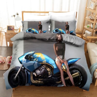 3D Motorcycle Beauty Quilt Cover Set Bedding Sets Pillowcases