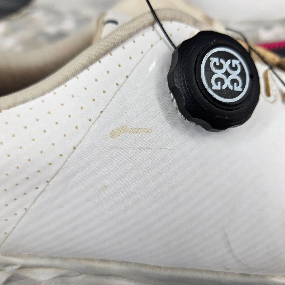 Mens G Drive Fore Golf Cleat Shoes 12 White Pink Sno Dial Cable Lace Spikeless G/Fore Gallivanter Custom Spikeless Golf Shoes main image 4
