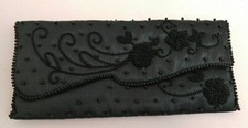 Vintage Beaded Evening Clutch Purse Made in Japan Italian Beads Dark Green