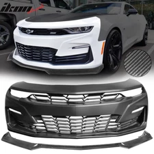 Fits 19-24 Chevrolet Camaro SS Style Front Bumper Cover W/Carbon Fiber Print Lip