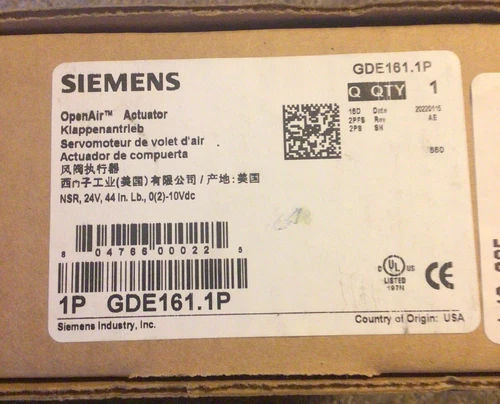 Siemens GDE161.1P Electric Damper Actuator Non-Spring Return 44Lb-in