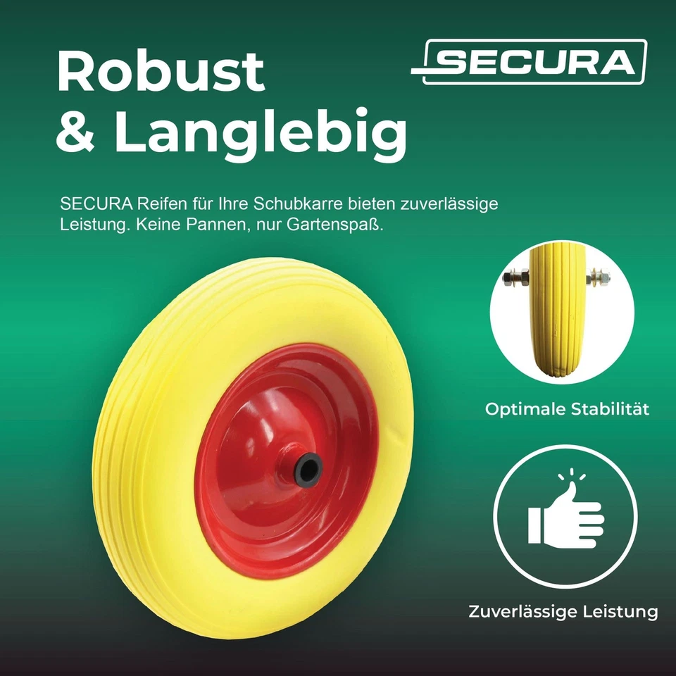 Schubkarren PU Rad 380x90mm (3.50-8) Vollgummi Reifen Stahlfelge & Steckachse - Bild 2 von 4